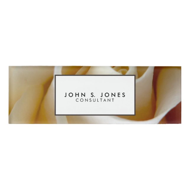 Cream Rose Wedding Photo Name Tag (Front)