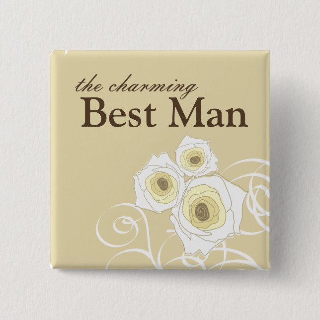 Cream Roses and Swirls Best Man Wedding Button (Front)