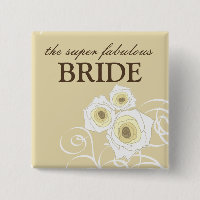 Cream Roses and Swirls Bride Wedding Button