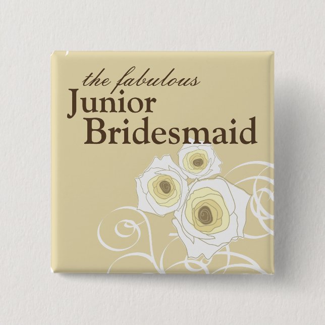 Cream Roses and Swirls Bridesmaid Wedding Button (Front)