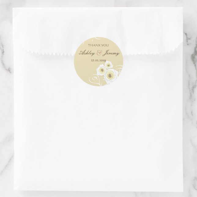 Cream Roses And Swirls Elegant Romantic Wedding Classic Round Sticker (Bag)