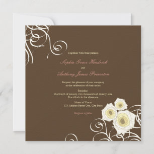 Cream Roses And Swirls Elegant Romantic Wedding Invitation