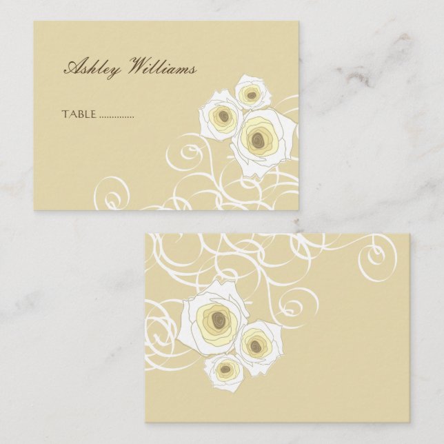 Cream Roses And Swirls Elegant Romantic Wedding Place Card (Front/Back)