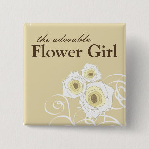 Cream Roses and Swirls Flower Girl Wedding Button