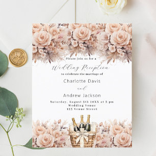 Cream roses boho wedding reception invitation