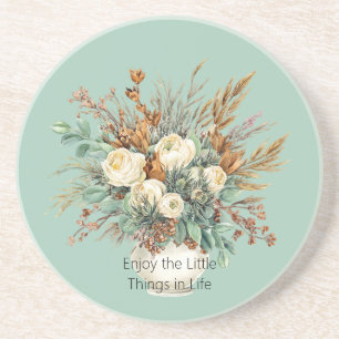 Cream Roses Enjoy Little Things Floral Coaster