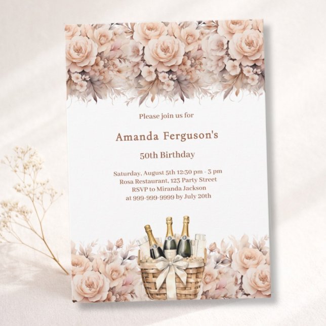 Cream roses florals boho birthday invitation (Creator Uploaded)