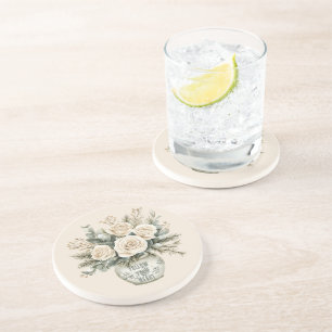 Cream Roses in Vase Floral Coaster