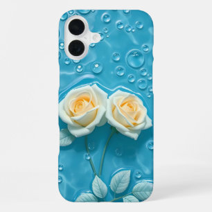 Cream Roses on Aqua Blue Art iPhone Case