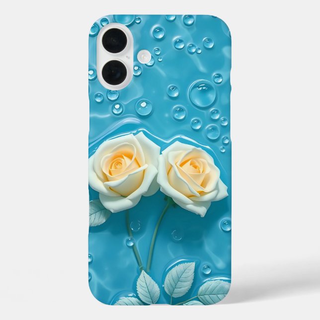 Cream Roses on Aqua Blue Art iPhone Case (Back)