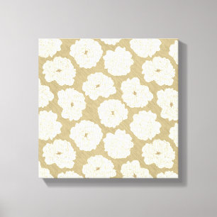Cream Roses on Golden Beige - seamless pattern. Canvas Print