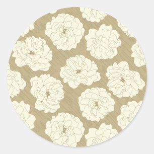Cream Roses on Golden Beige - seamless pattern. Classic Round Sticker