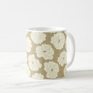 Cream Roses on Golden Beige - seamless pattern.   Coffee Mug