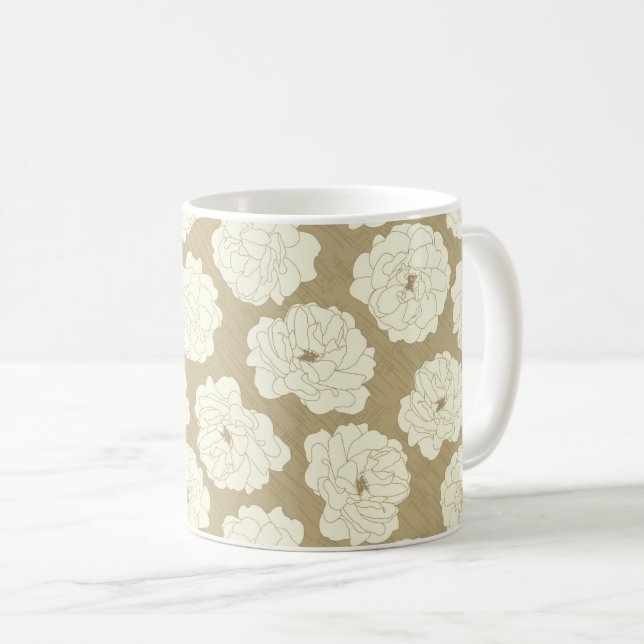 Cream Roses on Golden Beige - seamless pattern.   Coffee Mug (Front Right)