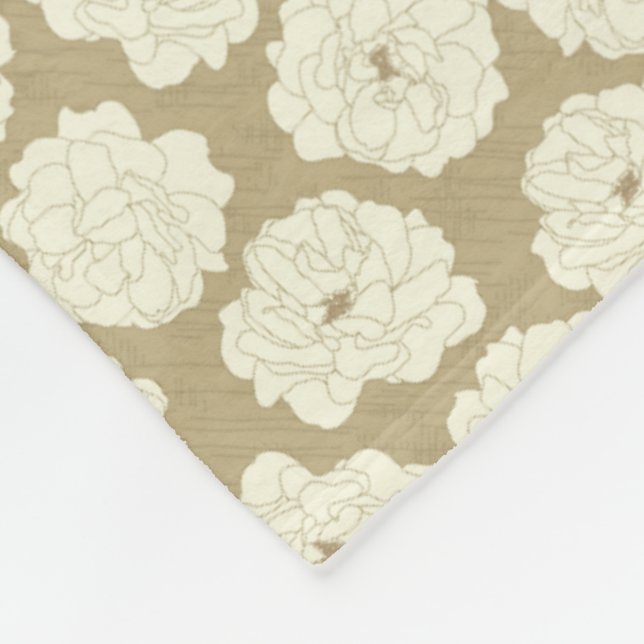Cream Roses on Golden Beige - seamless pattern.  Fleece Blanket (Corner)
