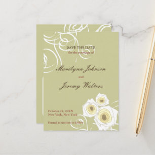 Cream Roses Swirls Romantic Wedding Save The Date Announcement Postcard