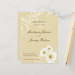 Cream Roses Swirls Romantic Wedding Save The Date Announcement Postcard