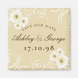 Cream Roses Swirls Romantic Wedding Save The Date Magnet