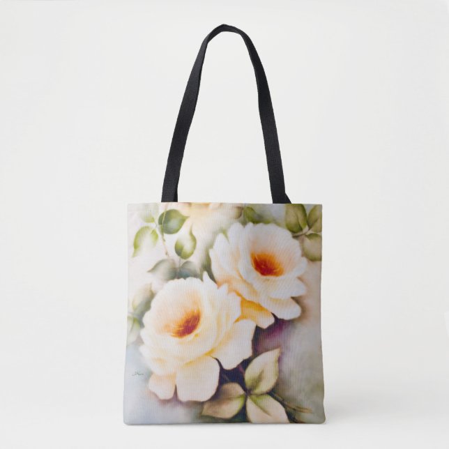 Cream Roses Watercolor Tote (Front)