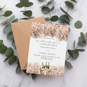 Cream roses wine basket luxury wedding reception invitation