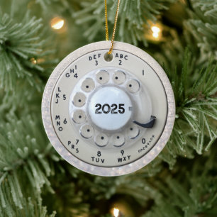 Cream Rotary Telephone Dial Ceramic Tree Decoration