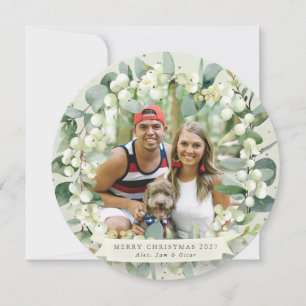 Cream Round Snowberry+Eucalyptus Christmas Wreath Holiday Card