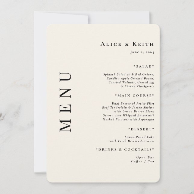 Cream Rounded Wedding Reception Menu Invitation (Front)