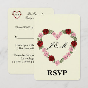 Cream RSVP card with a pink and red heart
