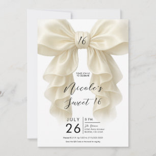 Cream Ruffle Cascade Bow Elegant Sweet 16 Party Invitation