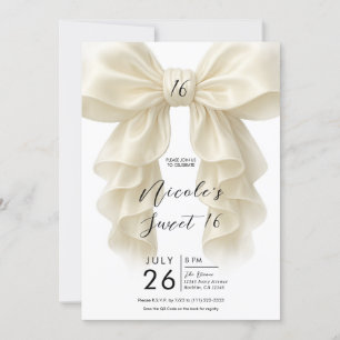 Cream Ruffle Cascade Bow Elegant Sweet 16 Party Invitation
