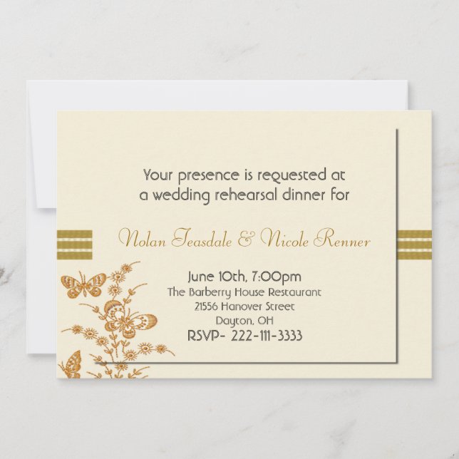 Cream & Rust Butterfly Rehearsal Dinner Invitation (Front)