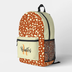 Cream & Rust Colour - Vintage Initial Name Printed Backpack