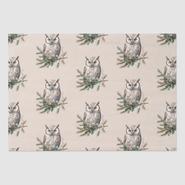 Cream Rustic Owls and Flowers Tissue Paper (Front)