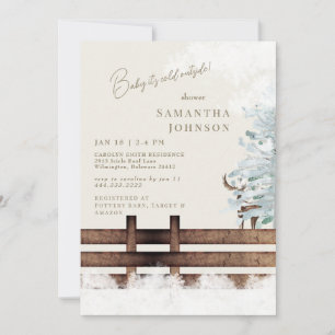 Cream Rustic Woodland Baby it's Cold Outside Invitation