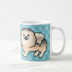 Cream Sable Fluffy Pomeranian Dogs On Blue Coffee Mug