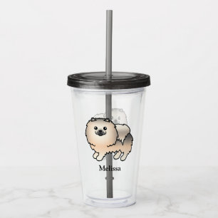 Cream Sable Pomeranian Cartoon Dog & Name Acrylic Tumbler