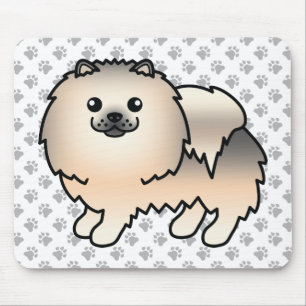 Cream Sable Pomeranian Cartoon Dog & Paws Mouse Mat