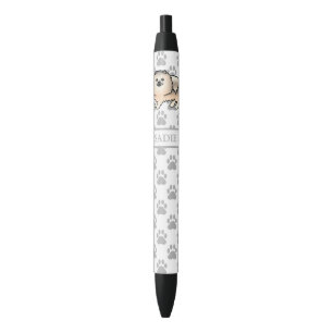 Cream Sable Pomeranian Cute Cartoon Dog & Name Black Ink Pen