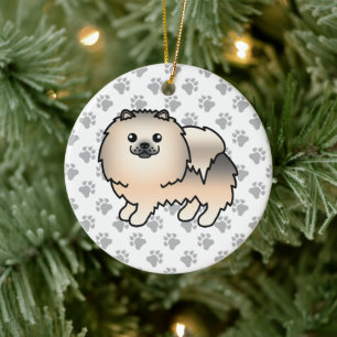 Cream Sable Pomeranian Cute Cartoon Dog & Paws Ceramic Tree Decoration