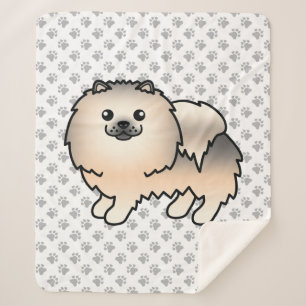Cream Sable Pomeranian Cute Cartoon Dog & Paws Sherpa Blanket