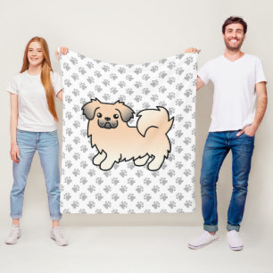 Cream Sable Tibetan Spaniel Cartoon Dog & Paws Fleece Blanket