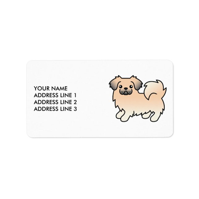 Cream Sable Tibetan Spaniel Cartoon Dog & Text Label (Front)