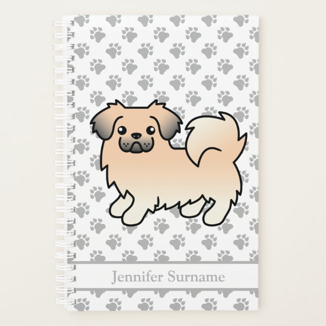 Cream Sable Tibetan Spaniel Cartoon Dog & Text Planner (Front)