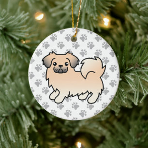 Cream Sable Tibetan Spaniel Cute Cartoon Dog Ceramic Tree Decoration