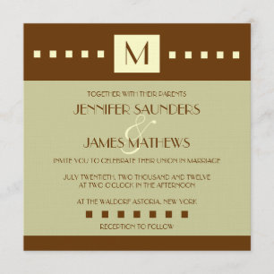 Cream Sage Brown Monogram Wedding Invitation