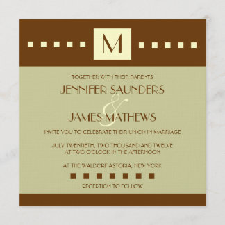 Cream Sage Brown Monogram Wedding Invitation