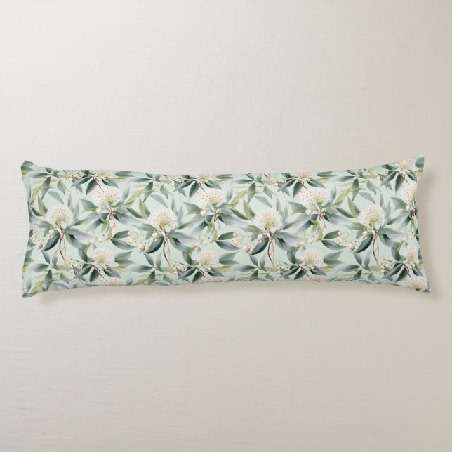 Cream Sage Floral Eucalyptus Print Cushion (Back)