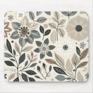 Cream & Sage Green Bold Modern Floral Pattern Mouse Mat