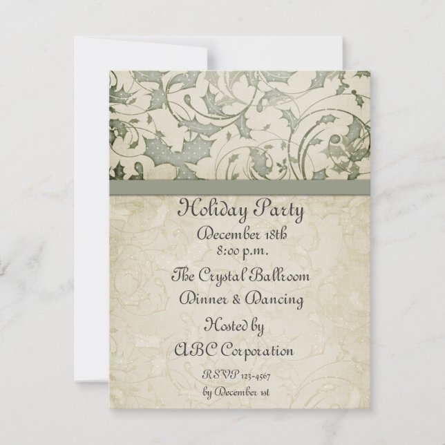 Cream Sage Holly Swirls Invitation (Front)