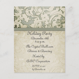 Cream Sage Holly Swirls Invitation